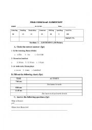 English Worksheet: Final Exam New Headway elementary