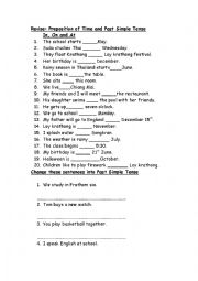 English Worksheet: Revise: Preposition of Time and Past Simple Tense