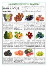 English Worksheet: HEALTH BENEFITS OF FRUITS part 2 (plus key)