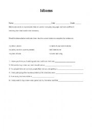 English Worksheet: Idioms