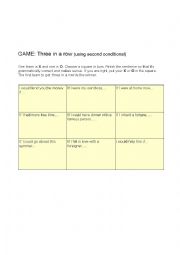 English Worksheet: Game: Three in a row using 2nd conditional