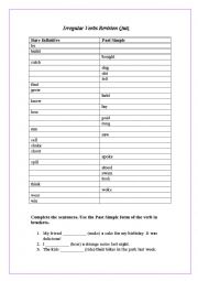 English Worksheet: Irregular Verbs Review Quiz