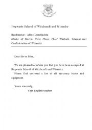 Hogwarts acceptance letter