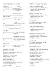 English Worksheet: Song Activity - The Cure - Friday Im in love