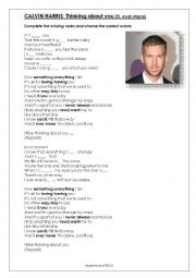 English Worksheet: thinking about you song calvin harris
