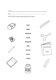 English Worksheet: SCHOOL SUPPLIES