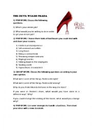 English Worksheet: The Devil wears prada