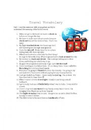 Travel related Vocabulary, idioms, phrasal verbs and slang