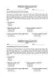 English Worksheet: Reading comprehension