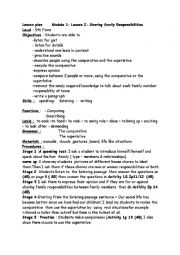 English Worksheet: Module 1/ lesson 2:Sharing family responsibilities 9th form