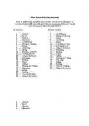 English Worksheet: Common Hobbies 