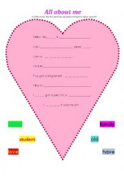 English Worksheet: all about me