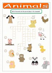 English Worksheet: Animals Crossword