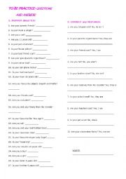 English Worksheet: Tobe questions and answers
