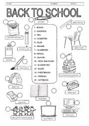 English Worksheet: Back to School