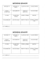 English Worksheet: bingo on the weekend