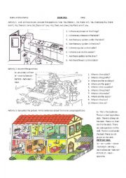 English Worksheet: EXCERCISES ABOUT THERE IS/ARE, PREP. AND HOUSE DESCR.