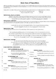 English Worksheet: Basic uses of prepositions + Song