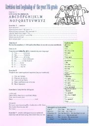English Worksheet: revision test -beginning of the year 7th grade