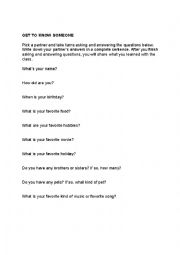 English Worksheet: Get to Know Someone Activity Worksheet