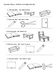 English Worksheet: Classroom Objects Worksheet