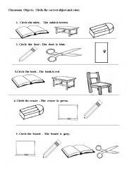 Classroom Objects Worksheet