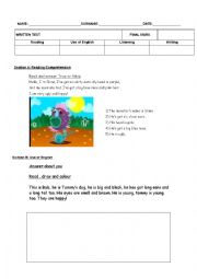 English Worksheet: Parts of the face and pets Test