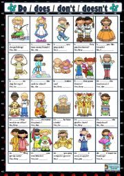 English Worksheet: ASKING AND ANSWERING QUESTIONS WITH DO / DOES / DON�T / DOESN�T