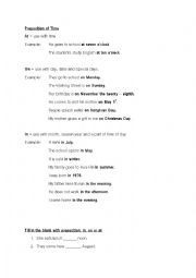 English Worksheet: Prepositions of time for beginners