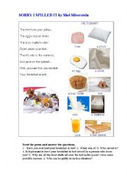 English Worksheet: BREAKFAST IN BED (a poem + a pictionary)