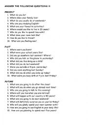 English Worksheet: Questions Present Past Future