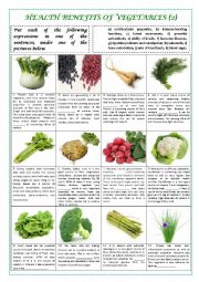 English Worksheet: HEALTH BENEFITS OF VEGETABLES part 2 (plus key)