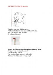 English Worksheet: SHAKING (a poem)