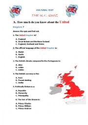 English Worksheet: UK - cultural test