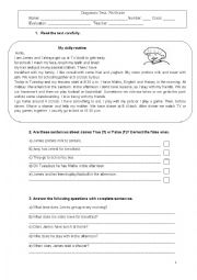 English Worksheet: Diagnostic test - 7th grade