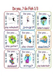 English Worksheet: Free Time Activities/Do You...?/ Go Fish 1/3