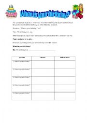 English Worksheet: Birthday