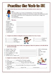 English Worksheet: Practise the Verb TO BE