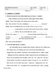 English Worksheet: English test (9th grade)