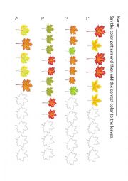 English Worksheet: Color Leaf Patterns