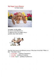 English Worksheet: MY PUPPY LOVES FLOWERS (a poem)