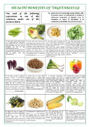 English Worksheet: HEALTH BENEFITS OF VEGETABLES part 3  (plus key)