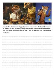 English Worksheet: Fantastic Mr Fox Character Recounts