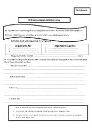 English Worksheet: How to write an argumentative essay- technology