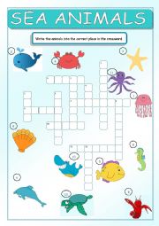 English Worksheet: Sea Animals Crossword