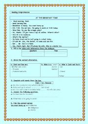 English Worksheet: AT THE BREAKFAST TIME 