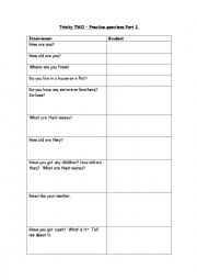 English Worksheet: TRINITY ORAL EXAM  