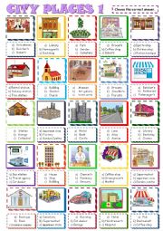 English Worksheet: City places:Multiple choice 1