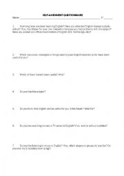 English Worksheet: self assessment questionnaire