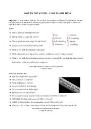 English Worksheet: LOVE IN THE MOVIES, LOVE IN OUR LIVES